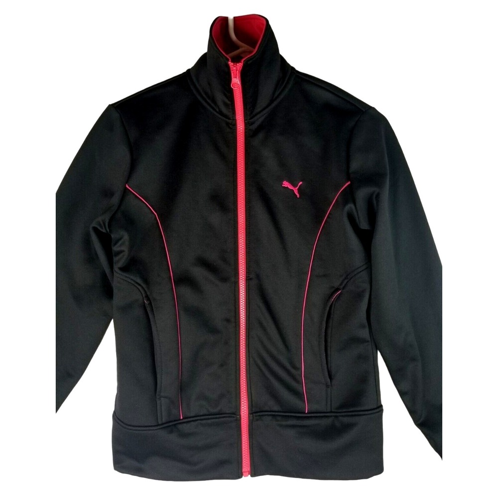 Puma fullzip Women's Jacket Black and pink Color Size XS PIT TO PIT 18 IN New